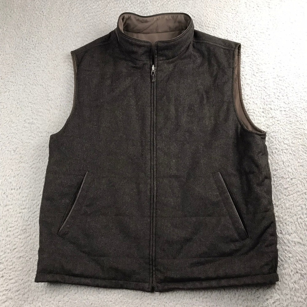Ermenegildo Zegna Vest Men 2XL/56 Brown Reversible Full Zip Italy Wool Blend